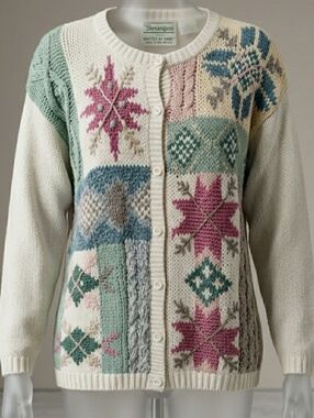 Vintage Shenanigans Knitted By Hand Cardigan Sweater Sz Lrg